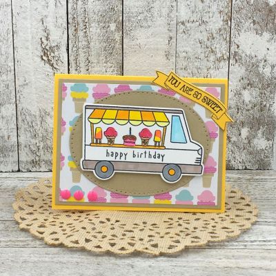 Happy Birthday
icecream2stamp with dies, Sizzix Dotted Ovals, happy4bannersTWO, TSOL papers and ink
