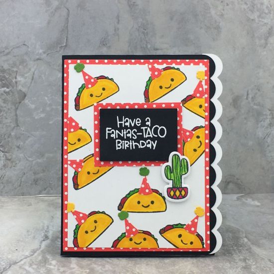 Fantas- TACO Birthday
pinatas2stamp, Ribbon Edge A2 Card, Party Animal Online Class (party hats)
