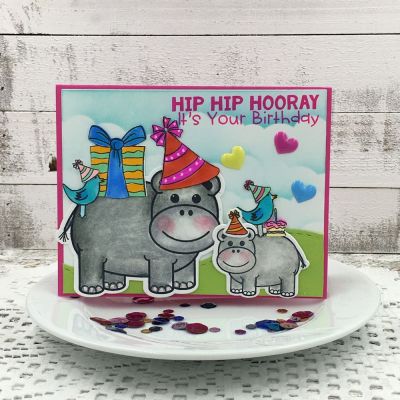 Hip Hip Hooray
birthdaywishes2stamp, hippos2stamp, birthday4cookie, spinner2stamp,border dies,  TSOL papers and ink

