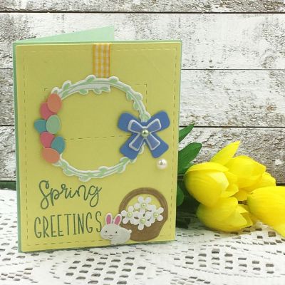 Spring Greetings
words4wreath, wreath2stamp, Stitched only Rectangles, bunnyfriend4bear, TSOL papers and ink
