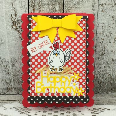 Happy Birthday
Sizzix Card Scallop Drop-in, Dotted Rectangles, Large Bow Dies, farmanimals2stamp, TSOL papers 
