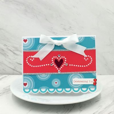 Celebrating You
Ribbon Edge A2 Card, Card Kit Club, TSOL papers and inks
