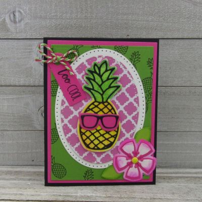 Too Cool
pineapple2stamp with dies, Sizzix Dotted Ovals, Newport Flower Dies, TSOL Mini Tags, TSOL papers and inks


