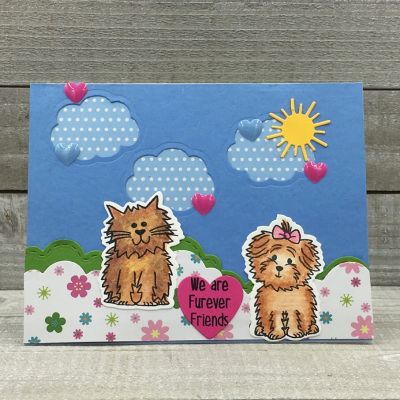 Furever Friends
Border Dies, Hot Air Balloon Die Set, hats4critters with dies, TSOL heart die, friends4cookie (sentiment), TSOL papers and ink
