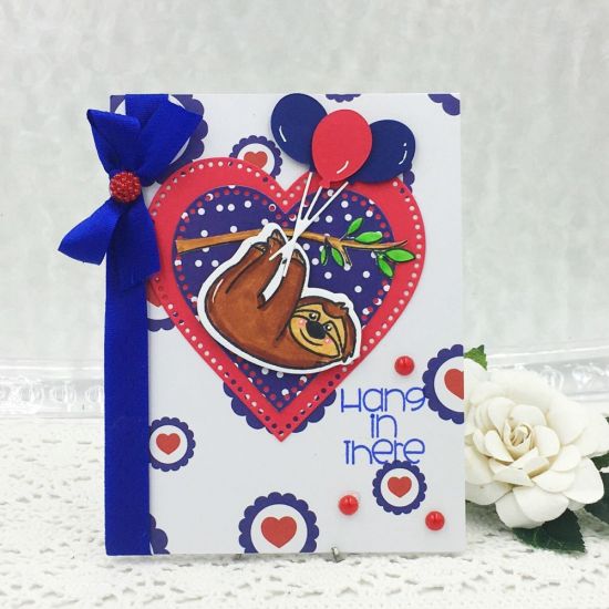 Hang in there
sloths2stamp, Dotted Heart Dies, Elephant Pudgie Dies, TSOL papers, ribbon and embellishment 
