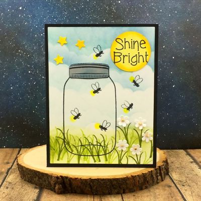 Shine Bright
sayings4jar, jar2stamp, Circle Dies, Star Dies, hippo2stamp- grass, TSOL papers and ink
