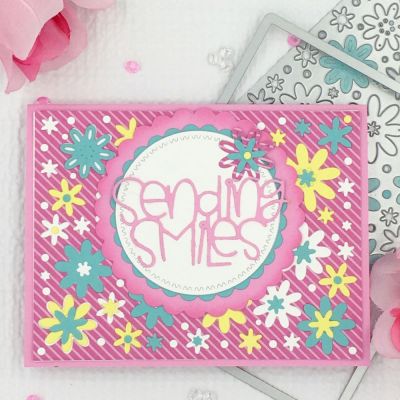 Floral Background Sending Smiles
Floral Background Die, Card Kit Club, Scalloped Circle Dies, “W” Circle Dies, TSOL papers and ink
