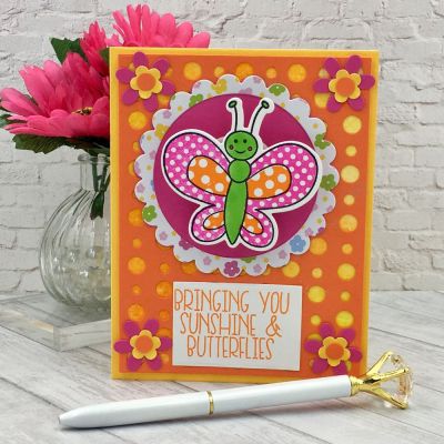 Sunshine and Butterflies
Medium Dotted Background Dies, butterfly2stamp, patterns4butterfly, Scalloped Circle Dies, Circle Dies, Mini Flower Dies & TSOL papers and inks
