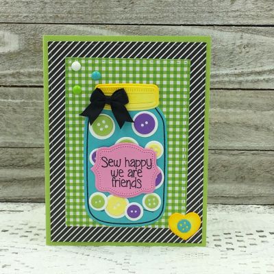 Sew Happy
sayings4jar, jar2stamp, Stitched Rectangles & TSOL papers and ink
