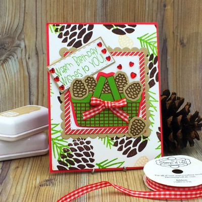 Warm Birthday Wishes
pinecones2stamp, picnic2stamp, Stitched Square Dies, Scalloped Squares, TSOL papers and inks
