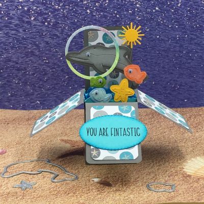 You Are Fintastic
dolphins2stamp, Exclusive Box Card Die Set, Circle Dies, TSOL papers  and inks 
Keywords: BoxCard