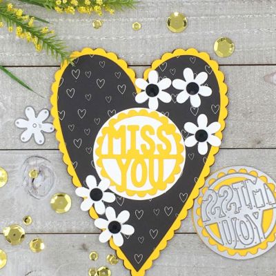 Miss You
2 Inch Circle Word Dies, Scallop Heart Fold-it, Mini Flower Dies, TSOL papers
