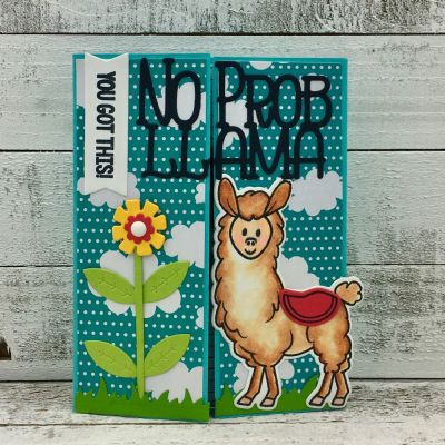 No PROBLLAMA
llama2stamp, Sizzix Half A2 Card, Quarter Flowers with Leaves, brushstrokes2stamp, TSOL Border Dies, TSOL papers and ink
