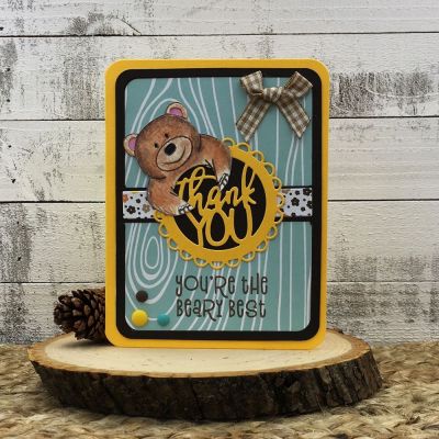 Thank you
bearpudgie27, Sizzix Card Rounded Corners with Circle Drop-ins, TSOL papers, ink and ribbon

