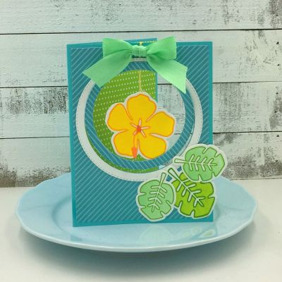 Tropical Flower
solids4tropical, tropical2stamp, Stitched Circle Dies, TSOL papers, ink and seam binding 
