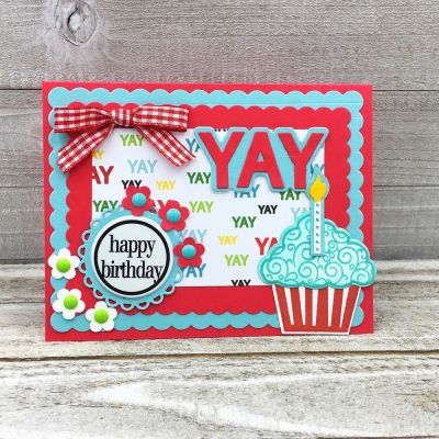 Yay, Happy Birthday
January Kit Club 2018
Scalloped Rectangles
Sizzix Circles, Scallop Framelits Die Set
Stamps4cupcaketriplit
Sizzix Triplits Cupcake
TSOL papers, inks & embellishments
