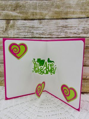 Fancy Hearts and Spiros Dies (inside Card)
Fancy Heart Dies, Sizzix You Are Awesome 3-D Drop-ins Sentiments, TSOL papers
