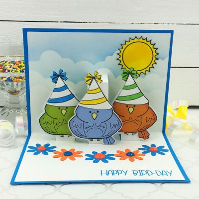 Happy Birthday
3D Basic Pop-Up Drop-in, What’s Up Patterned Paper, birdpudgie15, Birthday4Cookie (party hat), TSOL papers and inks
