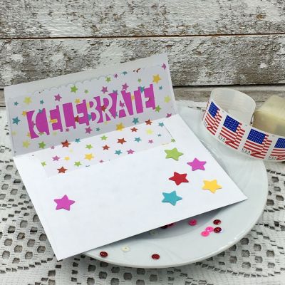 Scallop Envelope Liner
TSOL Envelope, Celebrate Drop Out Word Die, Star Dies,  TSOL papers

