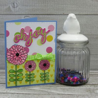 Oh Joy
March Card Kit 2018 (Oh Joy), Stitched Rectangle Dies, mums2stamp, moremums2love, TSOL markers, ribbon, papers and ink

