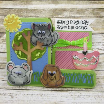 Happy Birthday
 Mini Pudgies, Sizzix Tree Step-ups Card, Sizzix Triplits Cake, TSOL papers and ink
