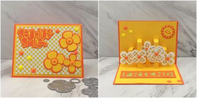 Sending Smiles 3-D Drop-ins Pop-Ups
Sending Smiles Card Kit Die, Drop Out Words Friend, Stephie Doll 2 Dies (sun), TSOL papers and epoxy dots
