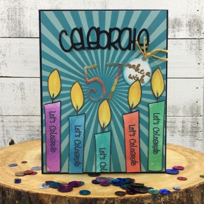 Celebrate
Candles4birthday, Celebrate Word Dies, Quirky Number Dies, Sizzix Tags & Words Stamps & Dies, March 2018 Card Kit ( Let’s Celebrate), February 2018 Card Kit (Make a Wish), TSOL papers and inks
