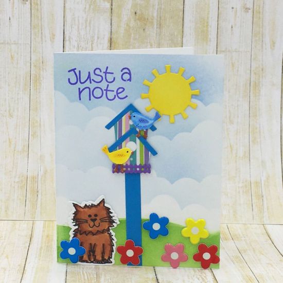 Just a Note
birdhouses2stamp, Hats4critters, border dies, slider die, TSOL papers and inks
