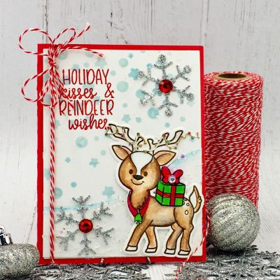 Reindeer Kisses
reindeer2stamp, Stencil Background, elves2stamp, Snowflake Background Die, TSOL papers and inks
