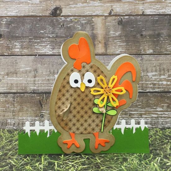Chicken with Flower
Chicken Fold-it, Border Dies, fence Die, shabby Chic Flower Dies, Mums2stamp (flower stem)
