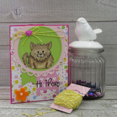 Hi There
March Card Kit 2018 (Oh Joy), fluffycatpudgie4, Sizzix Circles, Scallop Framelits Die Set, W Circles Die Set, Stitched Rectangles, TSOL papers, ink, embellishments
