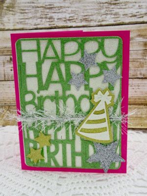 Happy Birthday
Sizzix Card Front, Happy Birthday Set
Sizzix Triplits Party Hats
Sizzix Star Dies
TSOL papers
