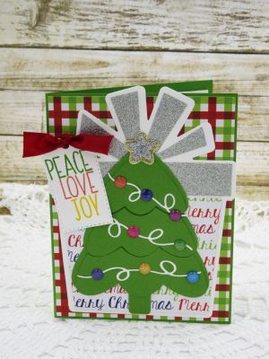 Peace, Love, Joy
Stitched Tag Die
Sizzix Gift Fold-it 
Christmastree2stamp die set
TSOL papers and inks
