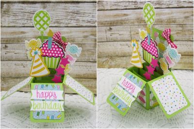 Happy Birthday Box Card
TSOL Exclusive Box Card Die Set, Sizzix Jar Stamps and Dies, balloons2cut stamp/die set, stamps4cupcake triplit with dies, Sizzix Star Dies, Sizzix Triplit Party Hats and TSOL inks 
