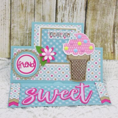 *You Are Very Sweet
Sizzix Square Stand-Up Card Die Set, Sizzix/SB Icecream Framelits and Stamps, Mini Flower Dies, Sizzix Circle Scallop Set, TSOL Stitched Circle Dies, Sizzix Word Circle Set, TSOL papers and ink
