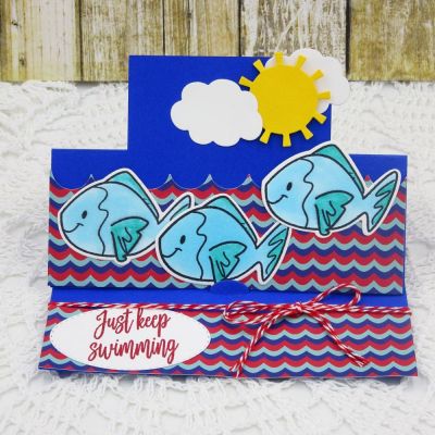 Just Keep Swimming
Fish2Stamp stamp/die set
Sizzix Square Stand-Up
TSOL Stitched Oval dies
Sizzix Hello Sunshine Triplits
TSOL papers and ink

