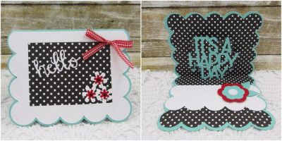 Hello, Happy Day Drop-in/Pop-up
Sizzix/SB Flowers/Sentiments Scalloped Edge Drop-Ins (card base)
Notebook Edge and Hello Die: hello
Sizzix/SB Scallop with Gifts Drop-Ins (inside of card)
Sizzix/SB Happy Day 3-D Pop-Up
Sizzix/SB Flower Layers and Leaf Die Set
