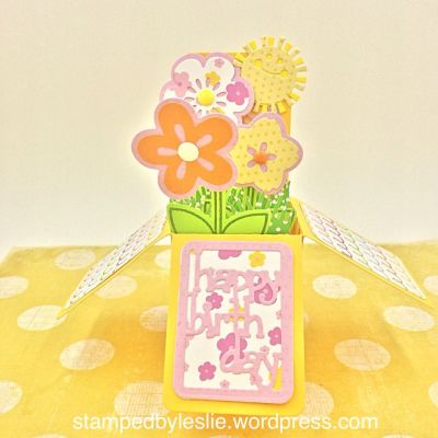 Happy Birthday Box Card
Banana Cardstock 
Wishes Collection Patterned Paper 
Hello Sunshine Triplits Die Set
Sizzix/SB Flower Dies
flowerpower2fill flower stem dies

