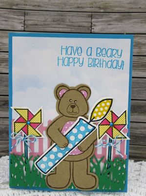 *A Beary Happy Birthday
bear2stamp stamps/die
Pinwheels2stamp stamp/die
candles4birthday stamp/die set
Large Rectangle Dies
Sizzix/SB fence Die
TSOL Grass Die
