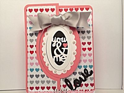 You & Me
Sizzix/Stephanie Barnard Oval Flip-Its Card Die Set
love- Lovely Drop-Ins 
Small heart- Heart Step-Up Card Die Set
Patterened Paper- Love Story Collection 
Thanks for looking!
