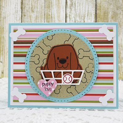 *Puppy Love
Sizzix Circles, Dotted Framelits Die Set
Sizzix Flower Basket Thinlits Die Set
TSOL papers and ink 
