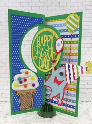 Happy Birthday 
monsters2celebrate stamp/die set
Sizzix 5x7 Circle Flip-its Card Set
Sizzix/SB Icecream Framelits and Stamps
Sizzix Triplits Party Hats
TSOL felt, papers and ink


