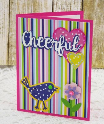 A Cheerful Heart
Sizzix Triplits spring Bird
Sizzix Step-Ups Heart Card Die Set (hearts)
TSOL Box Card Die Set (flower stem with leaves)
TSOL flower embellishment
TSOL cardstock and patterned paper
