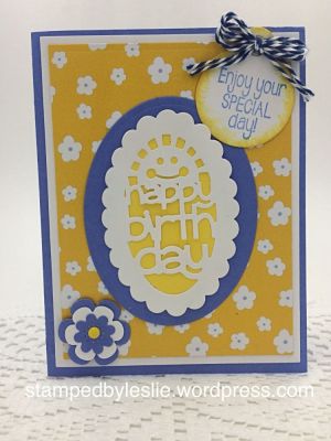 Happy Birthday 
spinner2stamp-sentiment
Oval Flip-It's Card Set-Happy Birthday Die
Tags & Words
Mini Flower Dies
Large Rectangle Dies 
TSOL Patterned Paper 
Thanks for looking!
