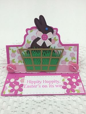 Easter's on its Way
Bubbly Stand-Ups Card Set
 chocolatebunny2stamp & die set
Basket Die
Mini Flower Dies
Button dies
Stitched Rectangle Set
TSOL Patterned Paper 
Thanks for looking!
Keywords: BasketDie