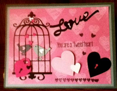 "You are a 'Tweet' heart"
I love this card for Anniversary or Valentine's. The word Love is from sizzlits valentine phrases w/ hearts and I added die cut hearts from the heartlocket2love die set
