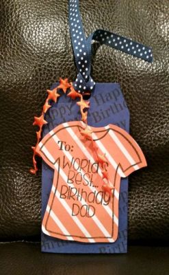 Happy Birthday Dad
I used framelits (folded) to make a card that opens and used my husband's favorite team colors (Chicago Bears) the ribbons on top helped attach the card/tag to his gift!

