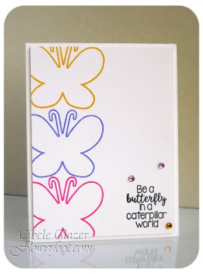 Butterfly Border
Clean and simple card with butterflies stamped in Guava, Grape and Banana ink along to create a border.
Keywords: butterfly butterflies 