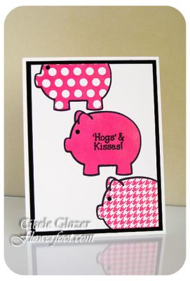 Hogs and Kisses
Clean and simple card using various patterns from the morepiggybank2stamp set
Keywords: pig valentine love pink