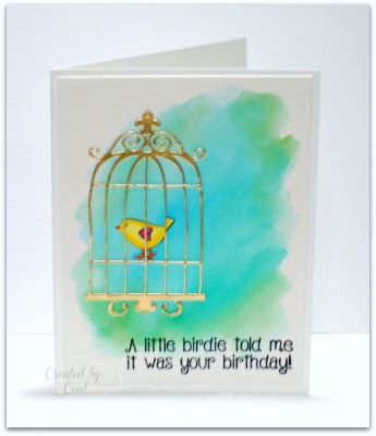 A Little Birdie
I did a watercolor wash for my background. I just love the birdcage die. I cut it out in gold foil
Keywords: birdcage2stamp, birdcage die